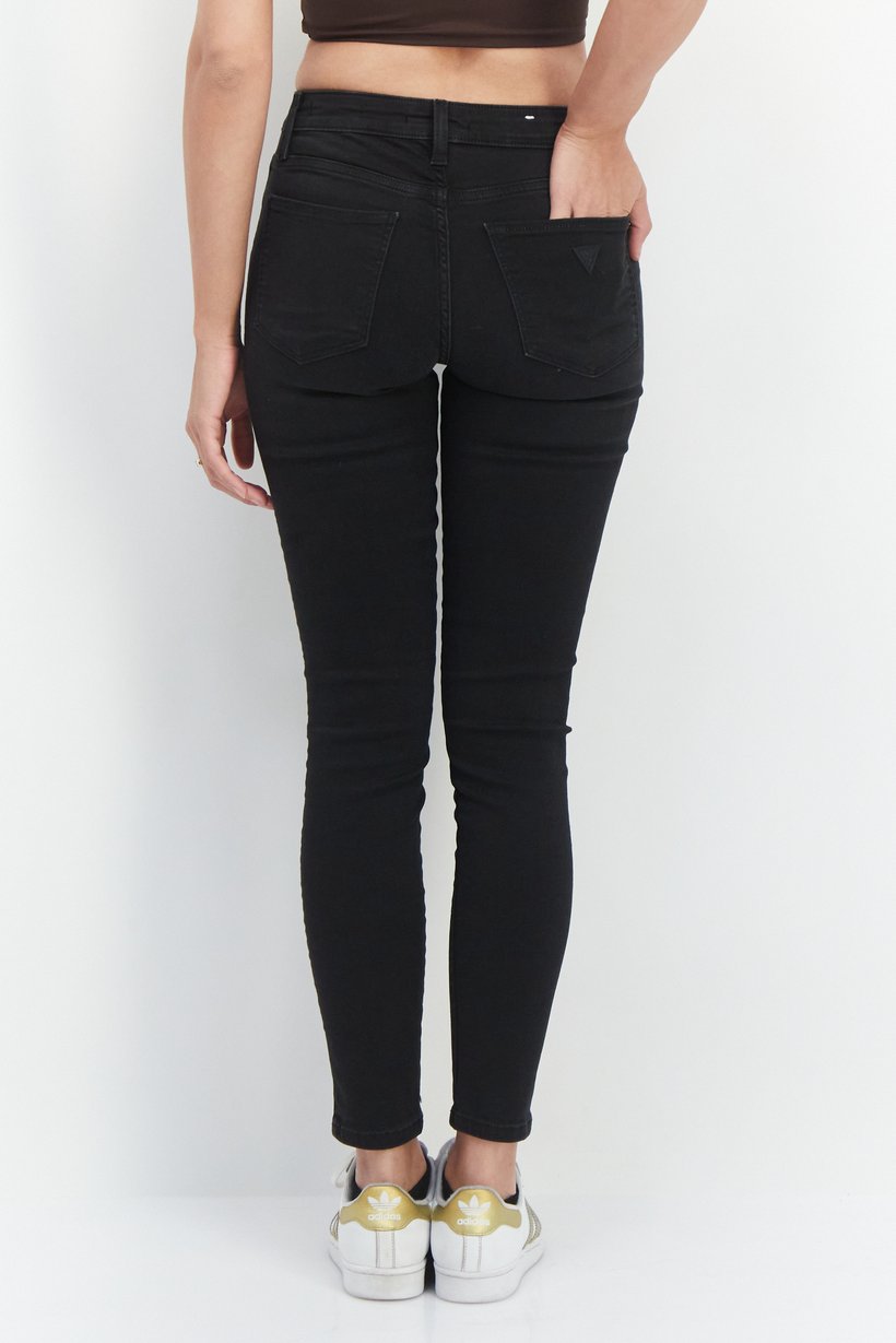 Women Skinny Fit Mid Waist Stretchable Denim Jeans, Black