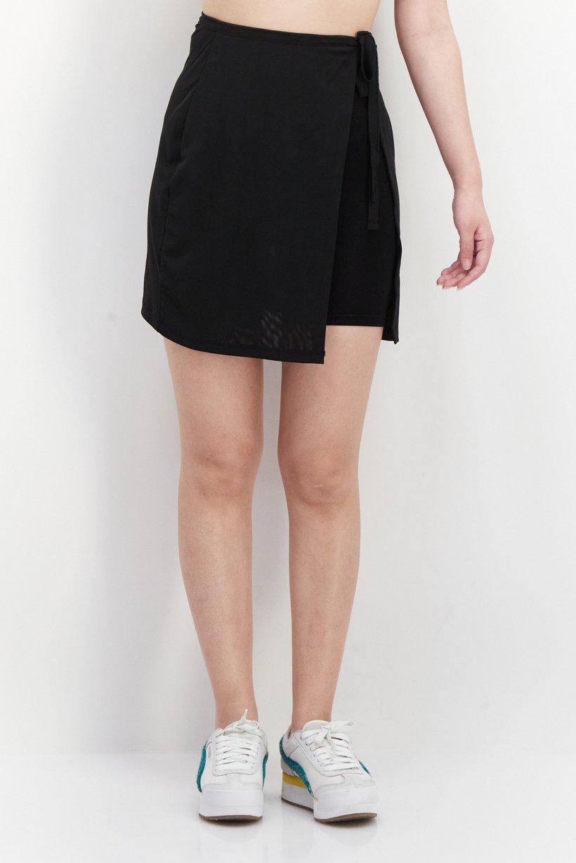 Hanna Schonberg x NA-KD Women Textured Tie Detail Mesh Mini Skirt, Black