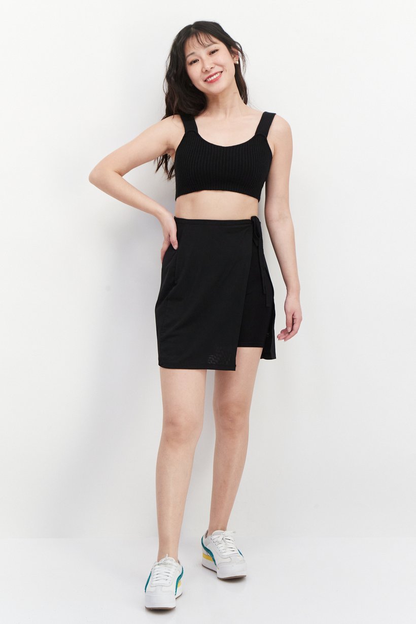 Hanna Schonberg x NA-KD Women Textured Tie Detail Mesh Mini Skirt, Black