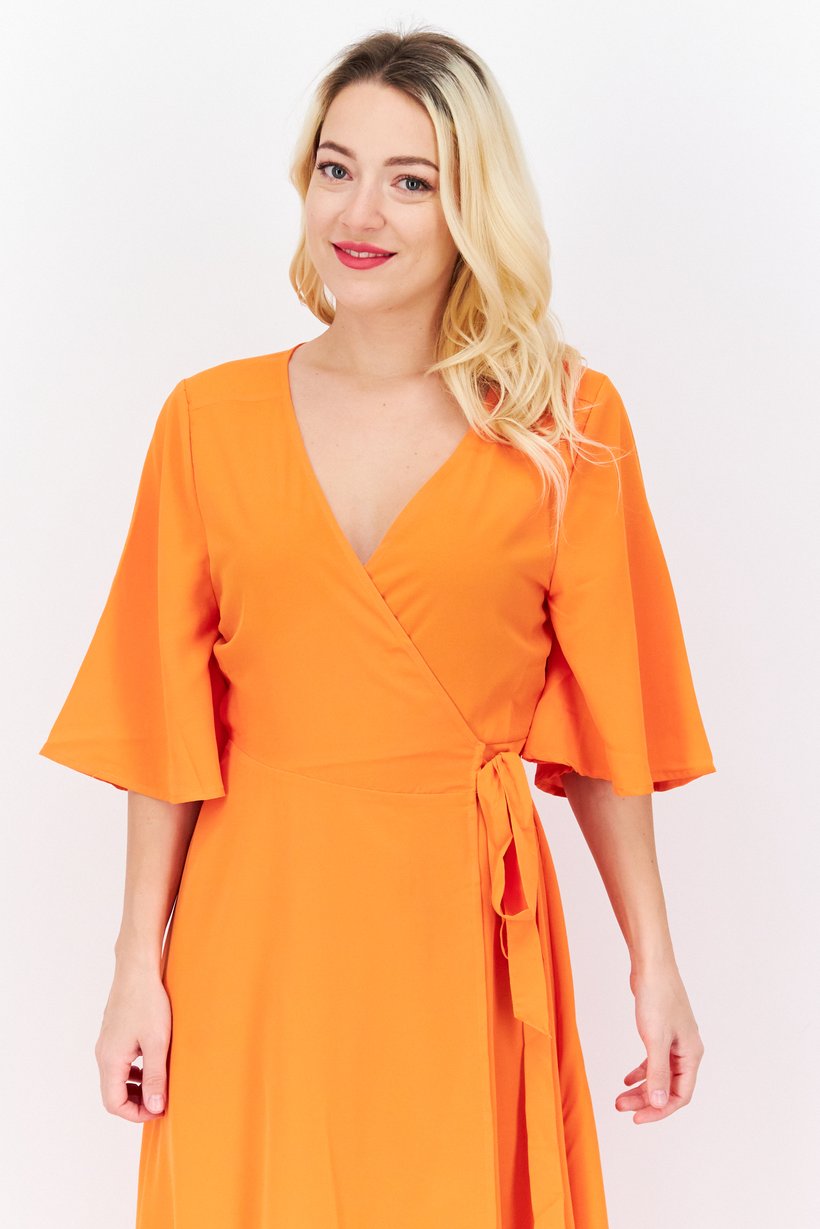 Women Plain Maxi Dress, Orange