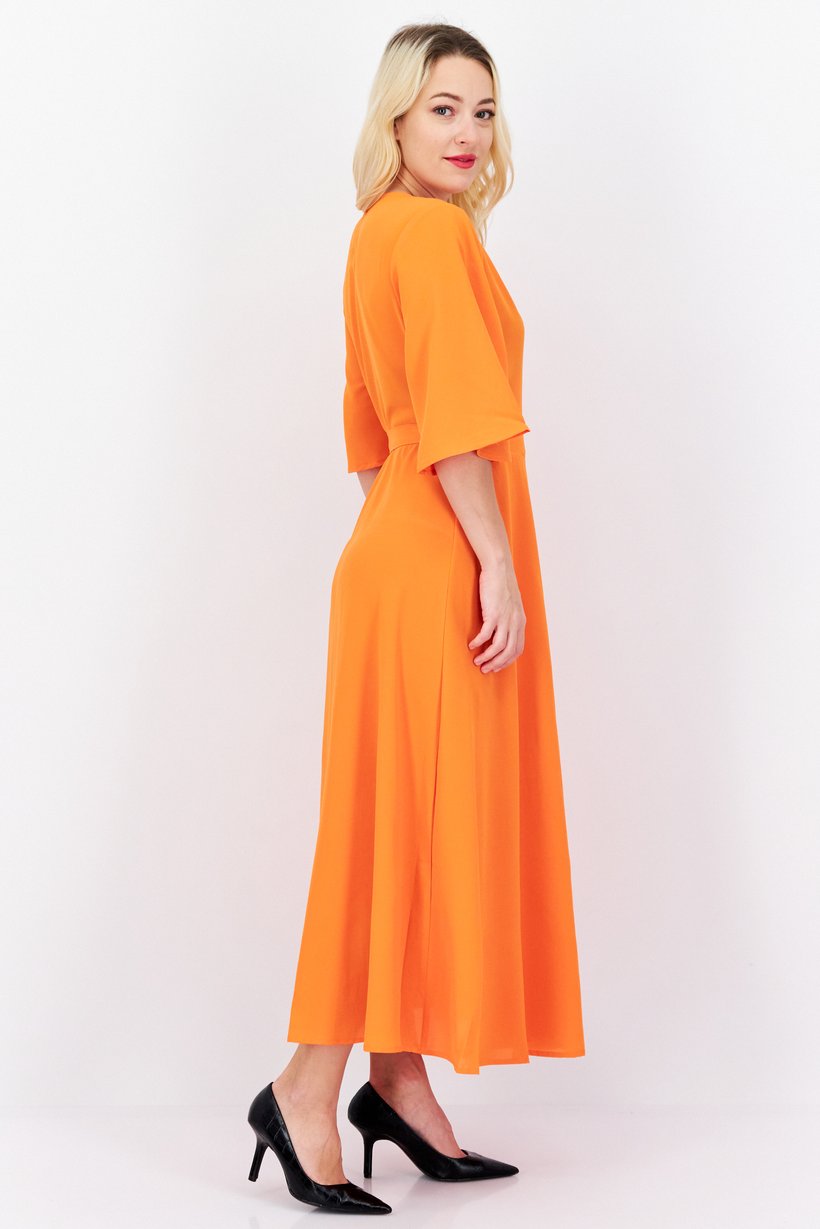 Women Plain Maxi Dress, Orange
