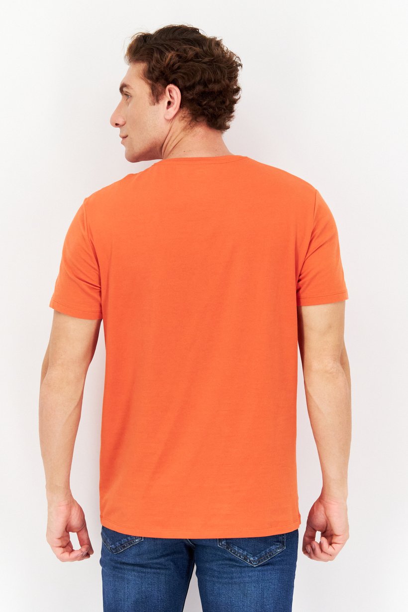 Men Crew Neck Short Sleeves Plain T-Shirt, Orange