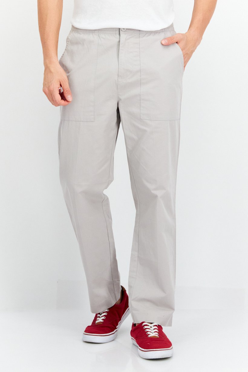 Men Regular Fit Plain Chino Pants, Grey