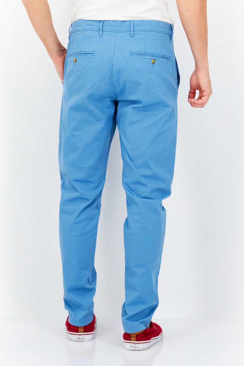 Men Slim Fit Solid Chino Pants, Light Blue