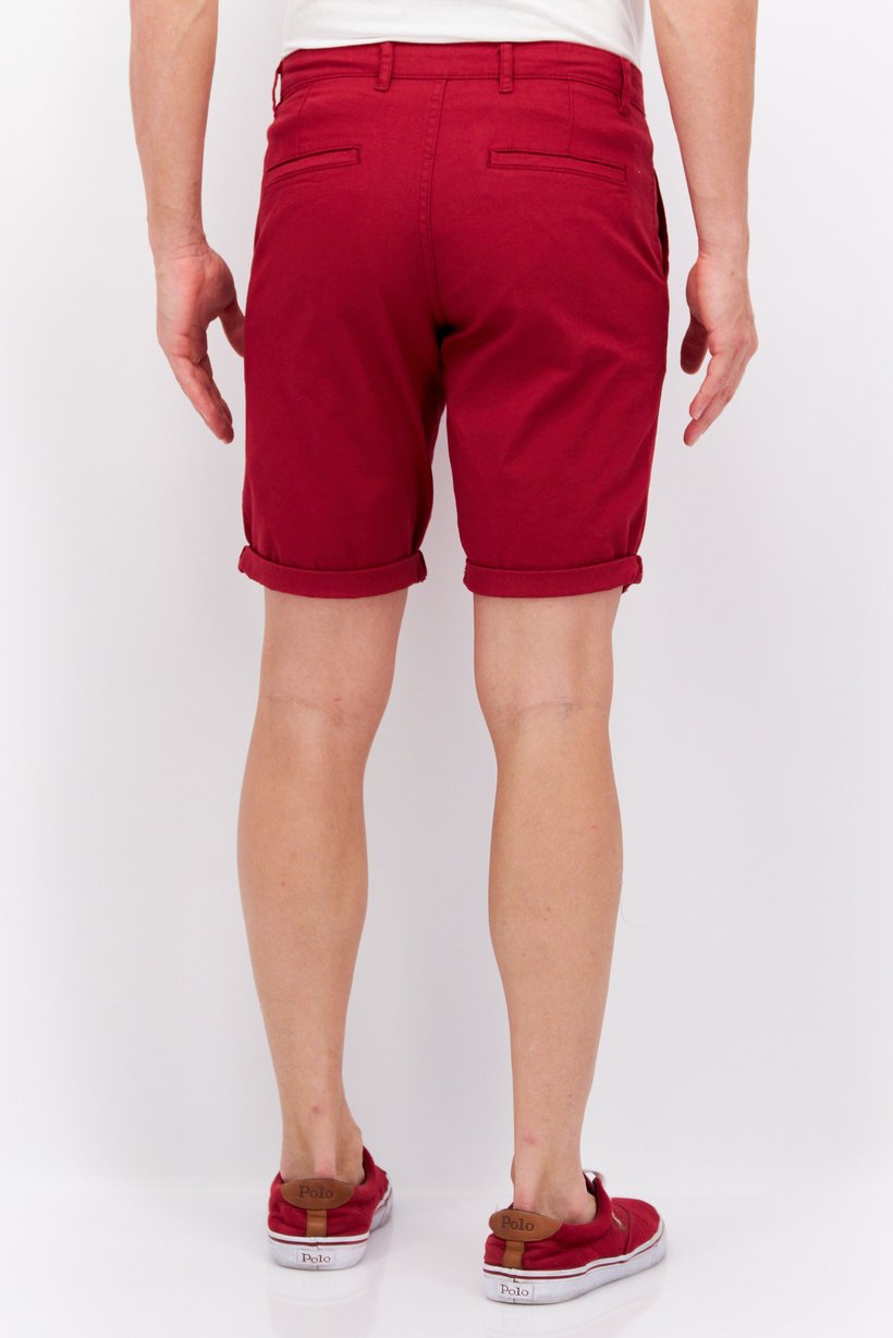 Men Regular Fit Solid Basic Shorts, Dark Red