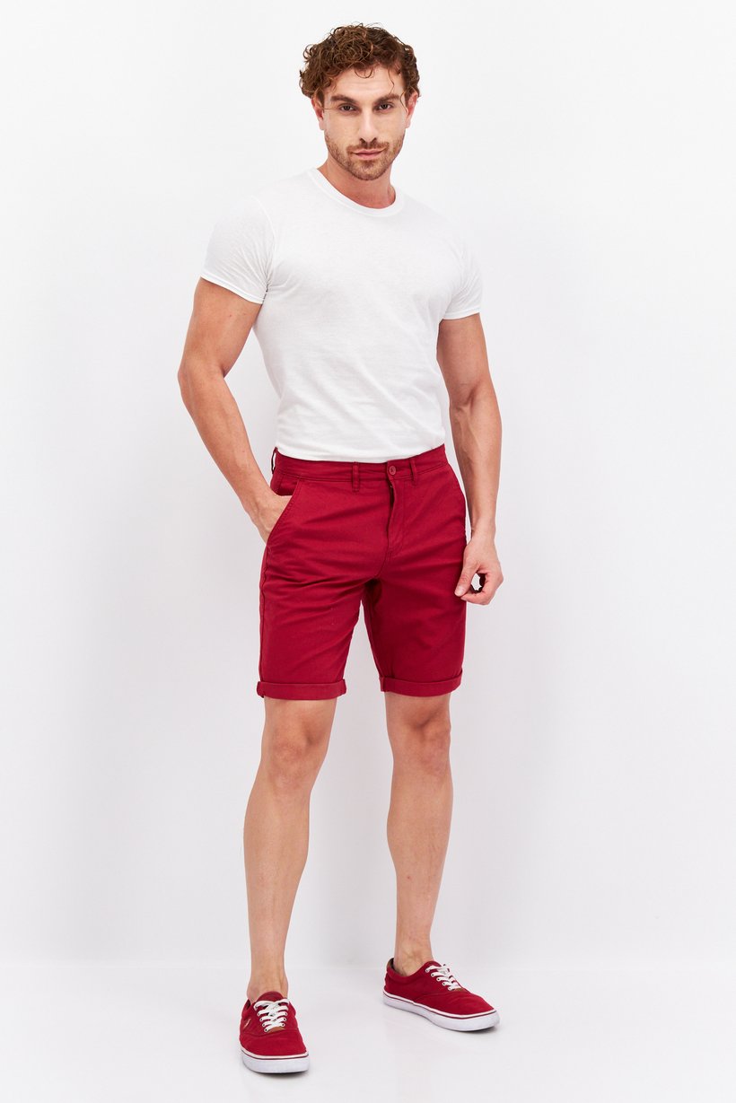 Men Regular Fit Solid Basic Shorts, Dark Red