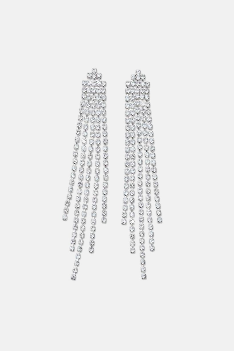 Women 1 Pair Sparkle Fringes Earrings, Silver