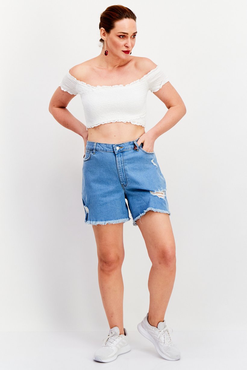 Buy Wrangler Women Washed Denim Shorts, Blue Online | Brands For Less