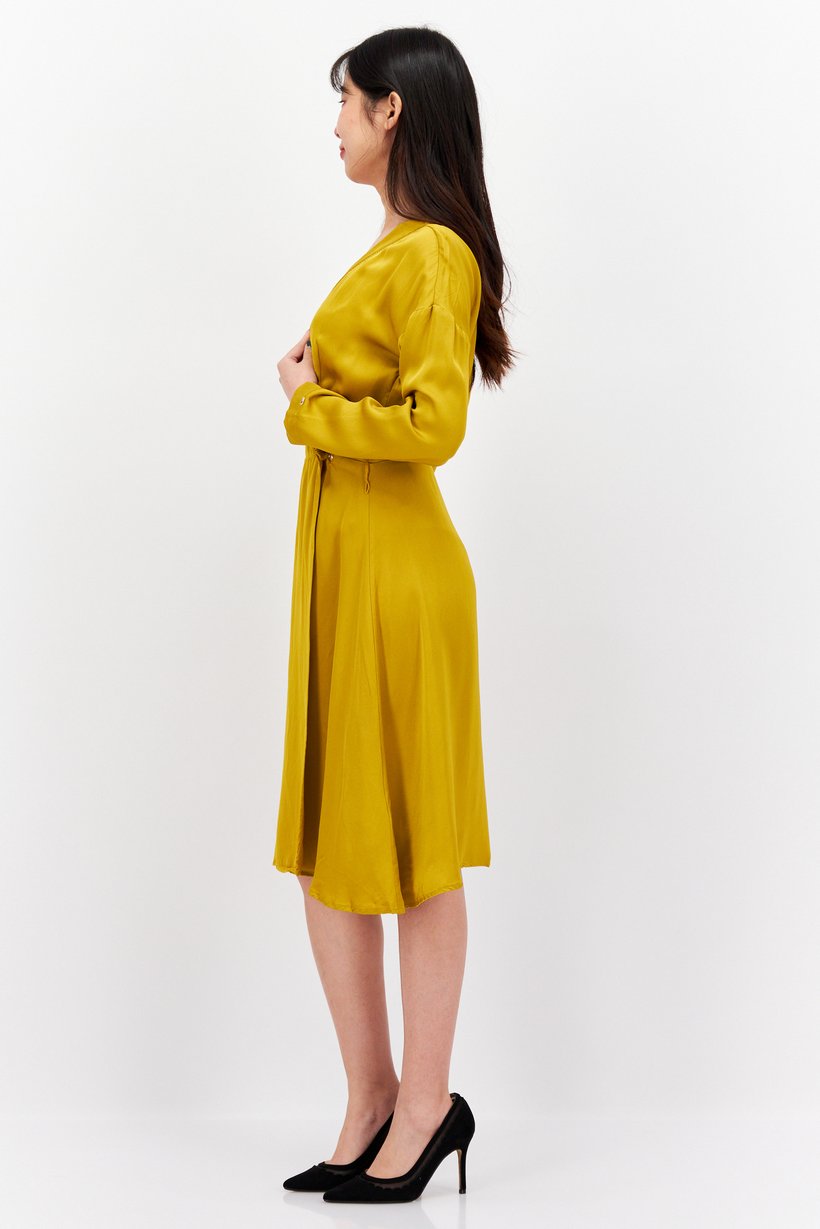 Women Solid A-Line Dress, Mustard