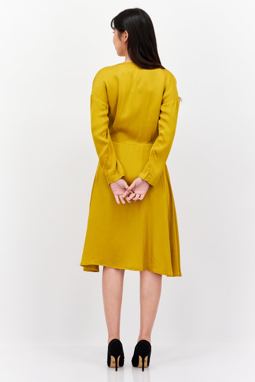 Women Solid A-Line Dress, Mustard