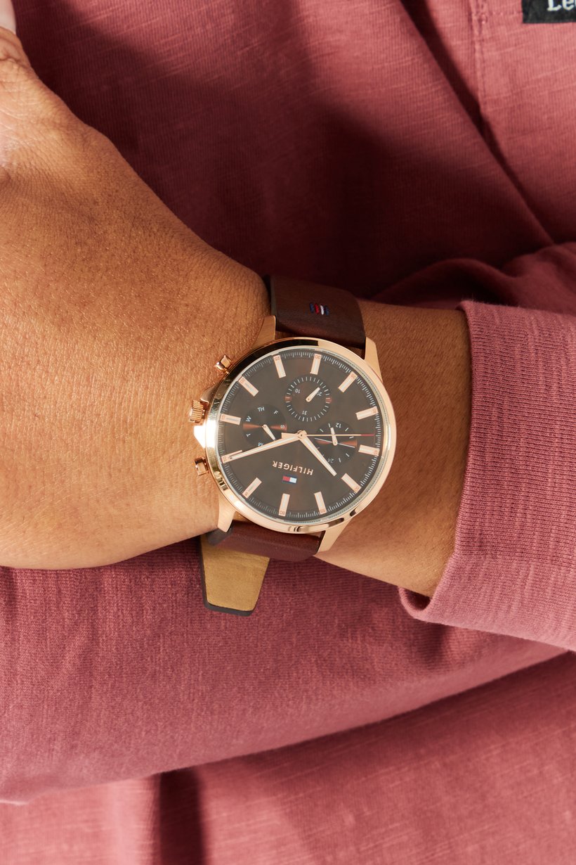 Men 1710497 Leather Watch, 44mm, Brown