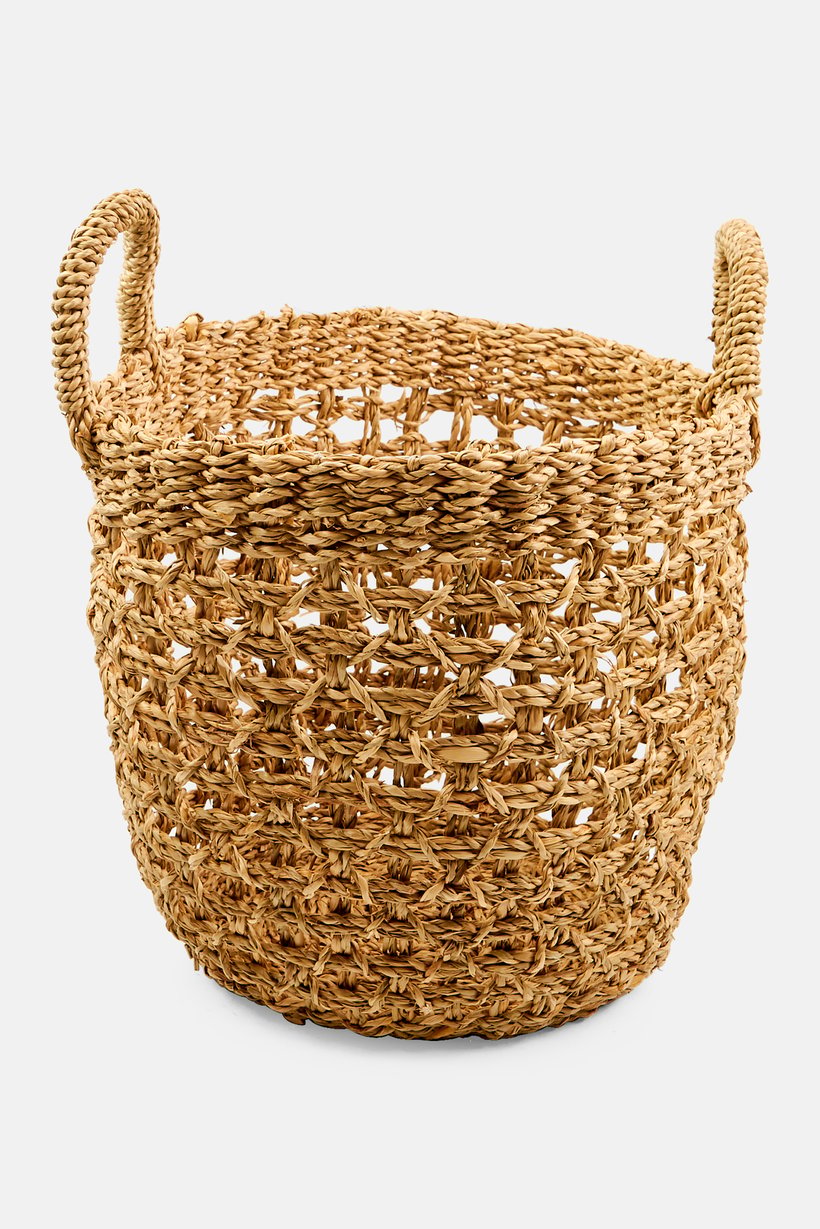 Round Basket With Handles 30 H x 28 L cm, Beige