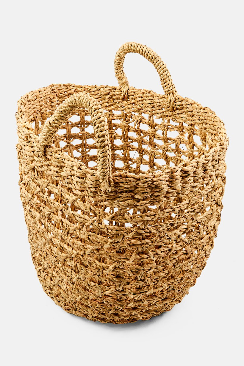 Round Basket With Handles 30 H x 28 L cm, Beige