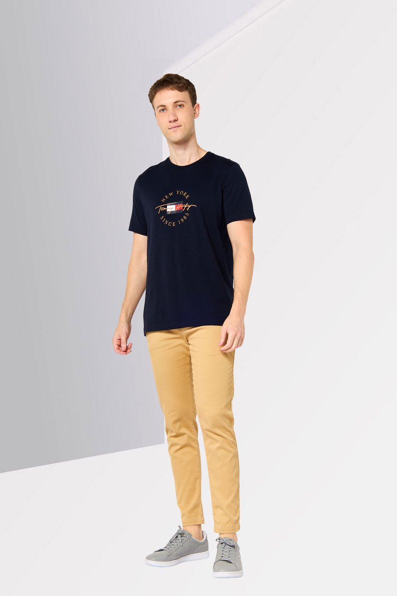 Men Crew Neck Short Sleeve Brand Logo T-Shirt, Navy