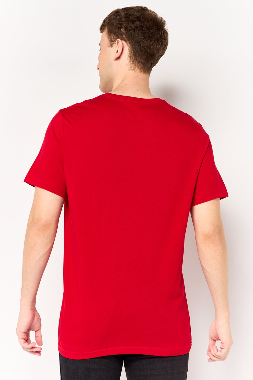 Men Crew Neck Short Sleeve Brand Logo T-Shirt, Red