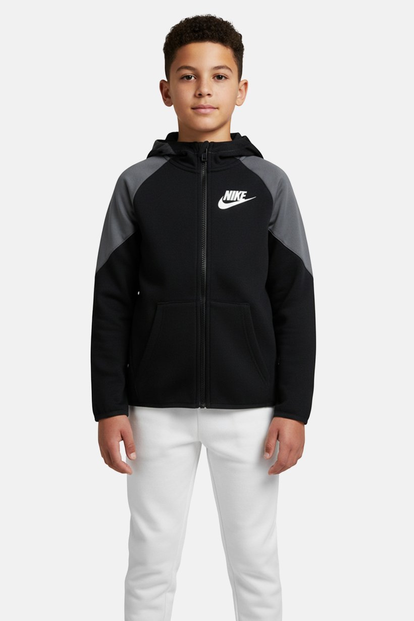 Kids Boy Sportswear Fit Long Sleeve Outdoor Full Zip Sweatshirt, Black