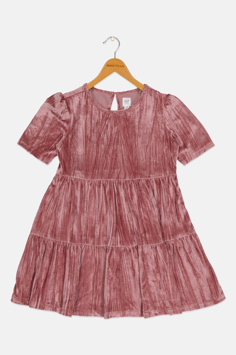 Kids Girl Plain Velvet Dress, Mauve