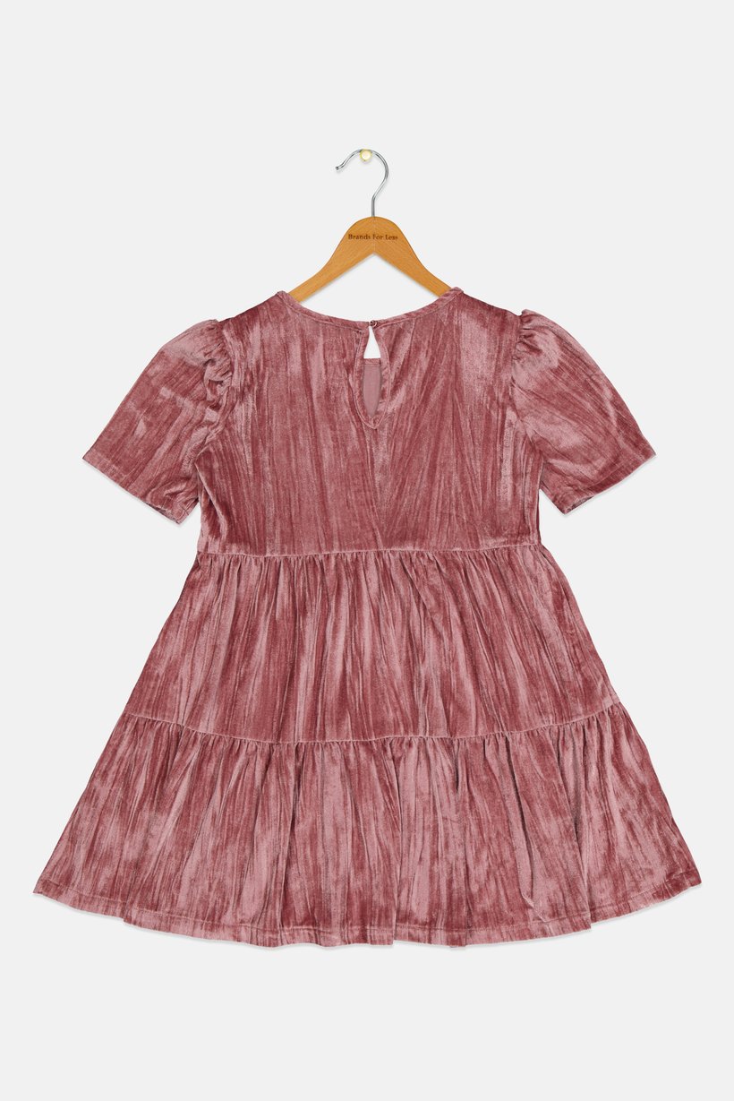 Kids Girl Plain Velvet Dress, Mauve