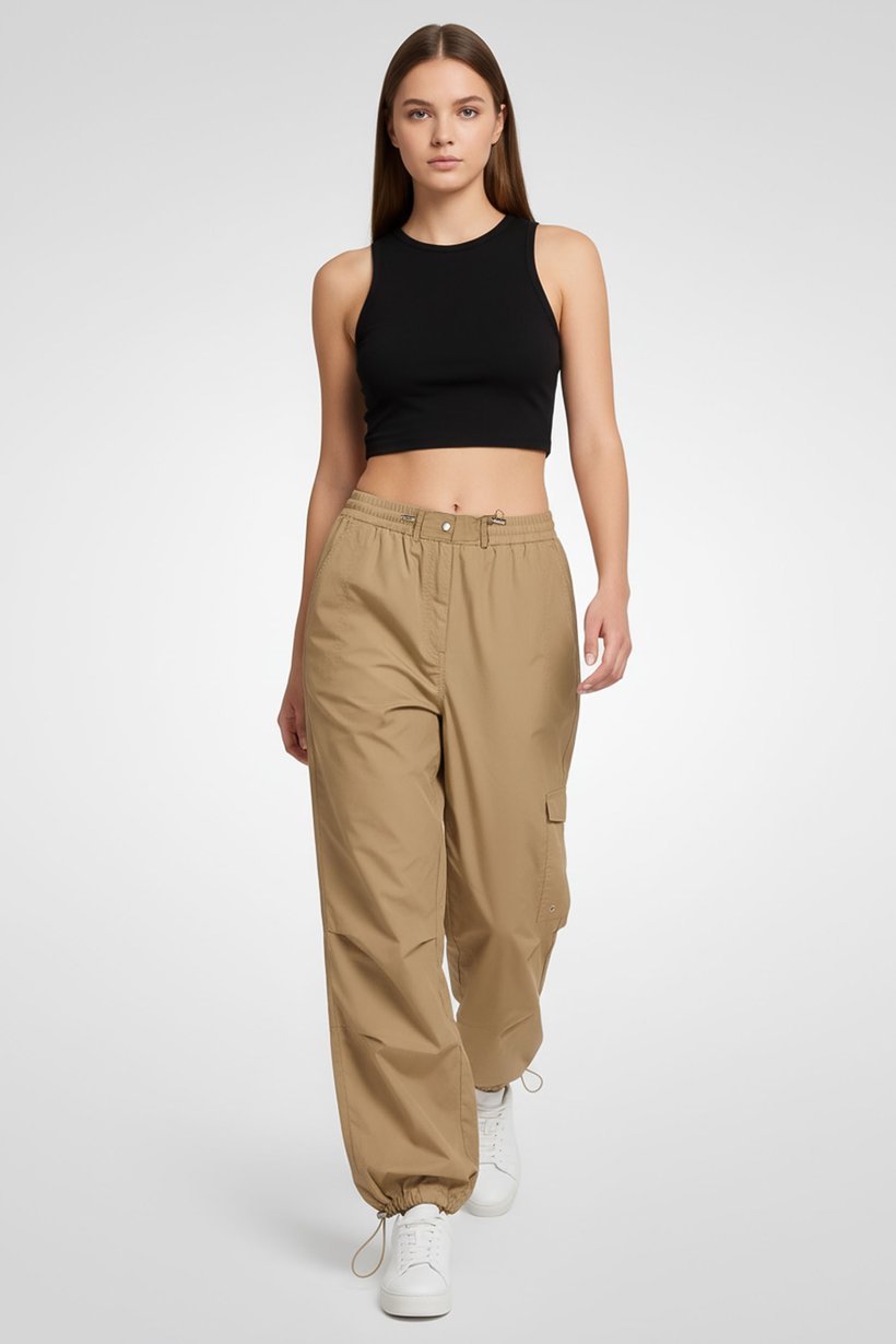 Women Regular Fit Plain Track Pants, Beige