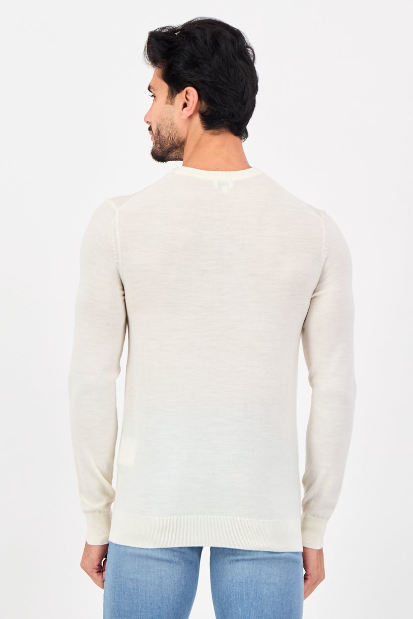 Men Crew Neck Textured Sweater, Off White