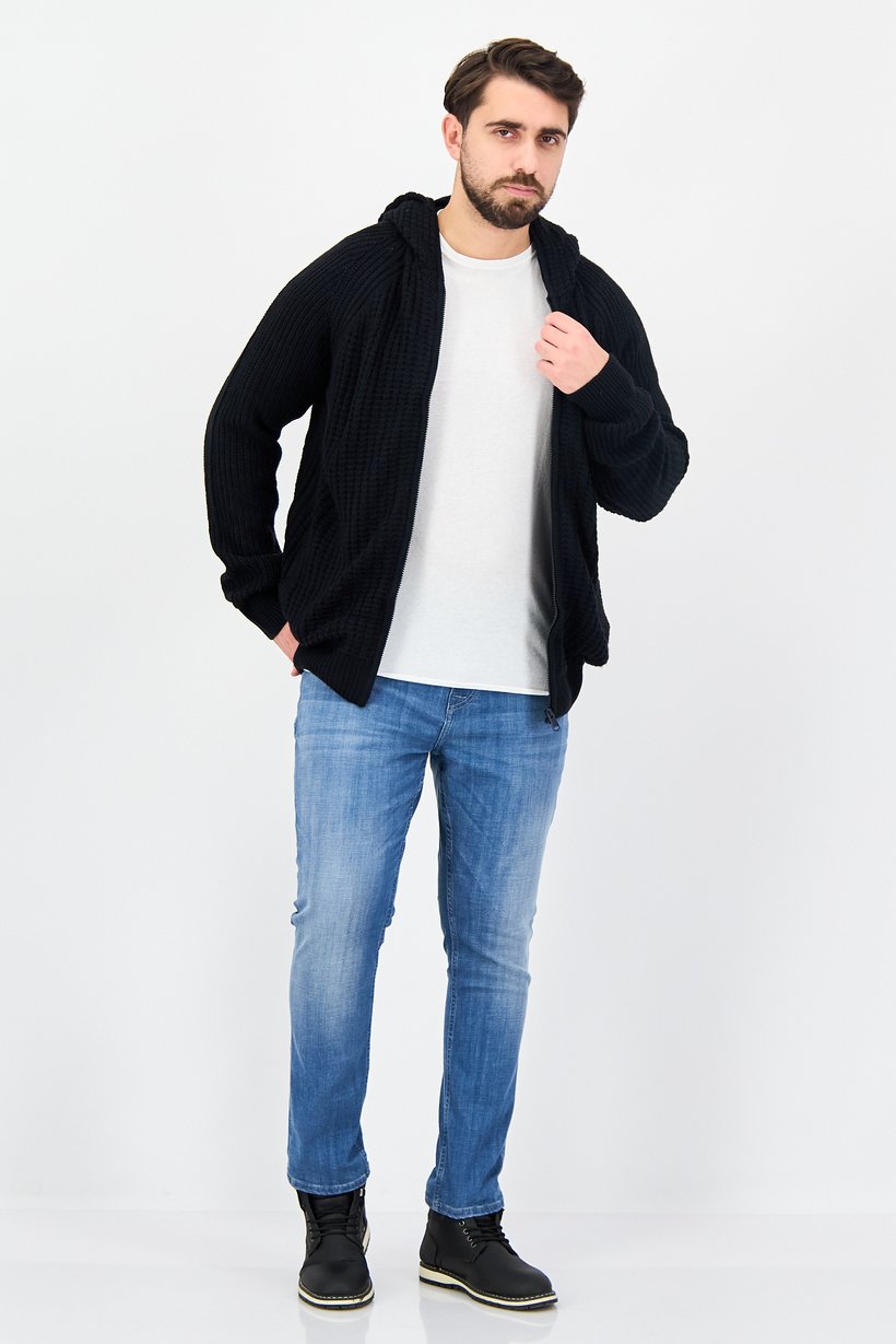 Buy Threadbare Men Solid Knitted Long Sleeve Full Zip Hoodie, Navy ...
