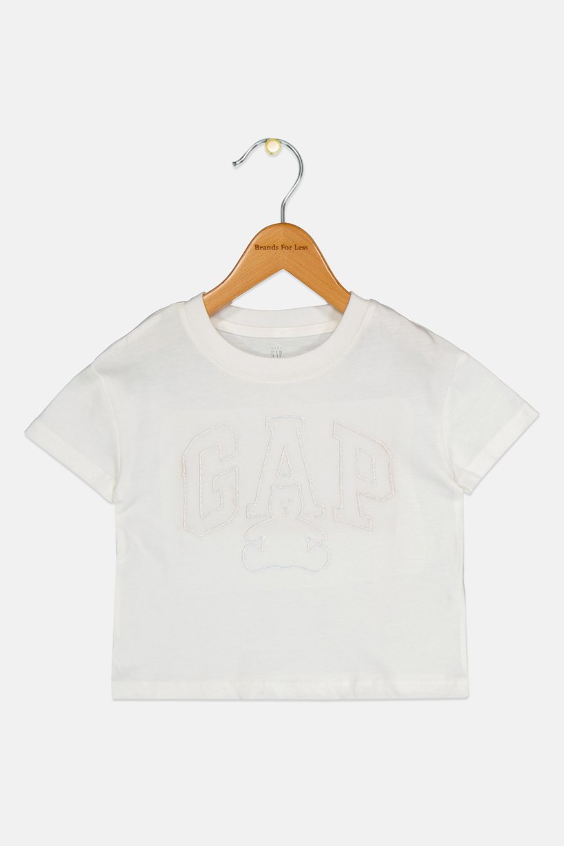 Toddlers Girl Embroidered Logo Short Sleeve Top, White