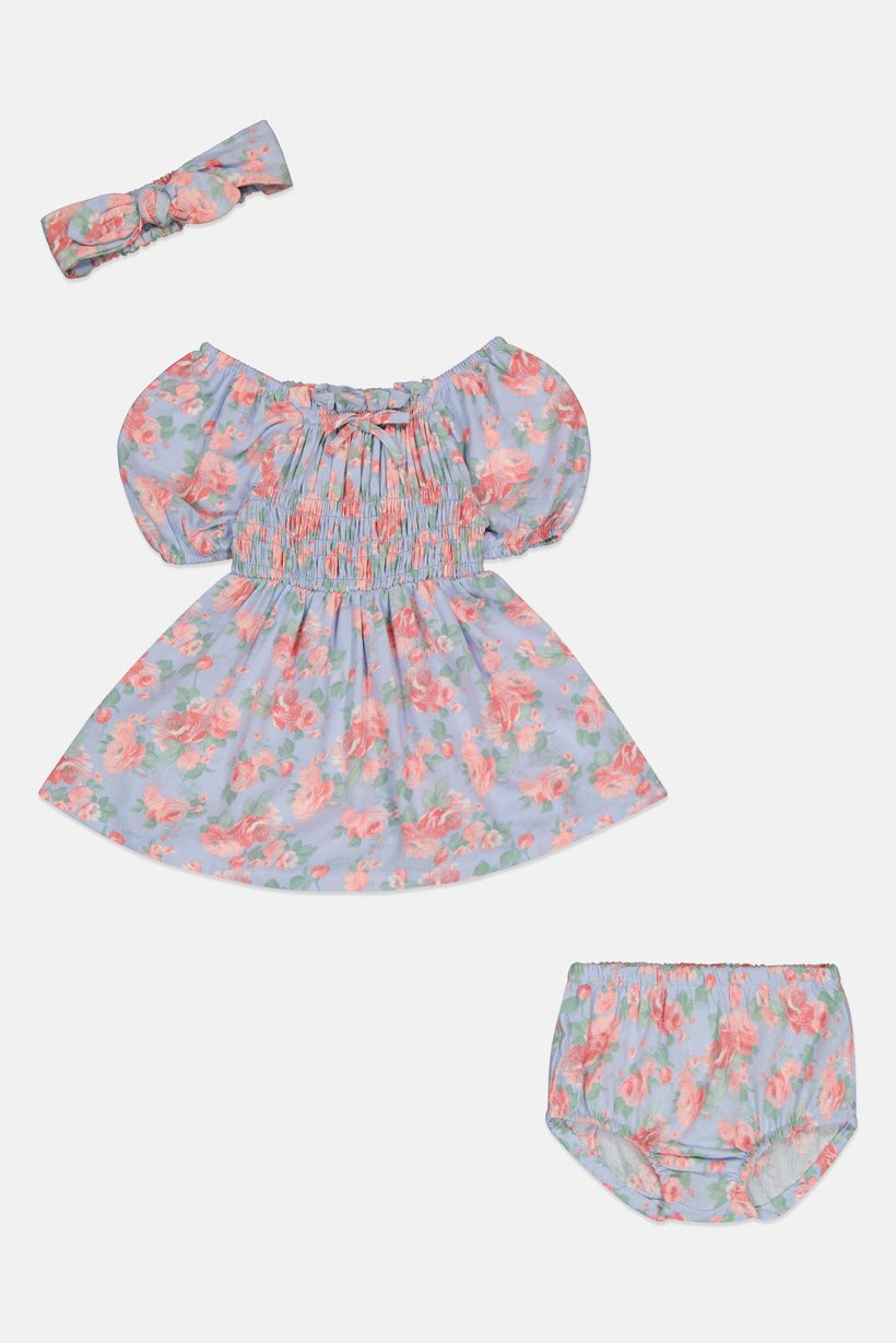 Toddlers Girl 3 Pieces Floral Pattern Dress And Panty With Headband Set, Multicolor