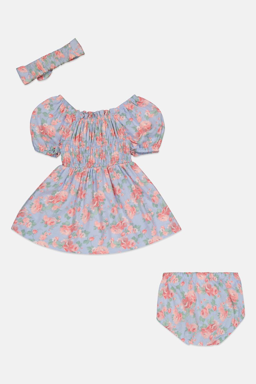 Toddlers Girl 3 Pieces Floral Pattern Dress And Panty With Headband Set, Multicolor