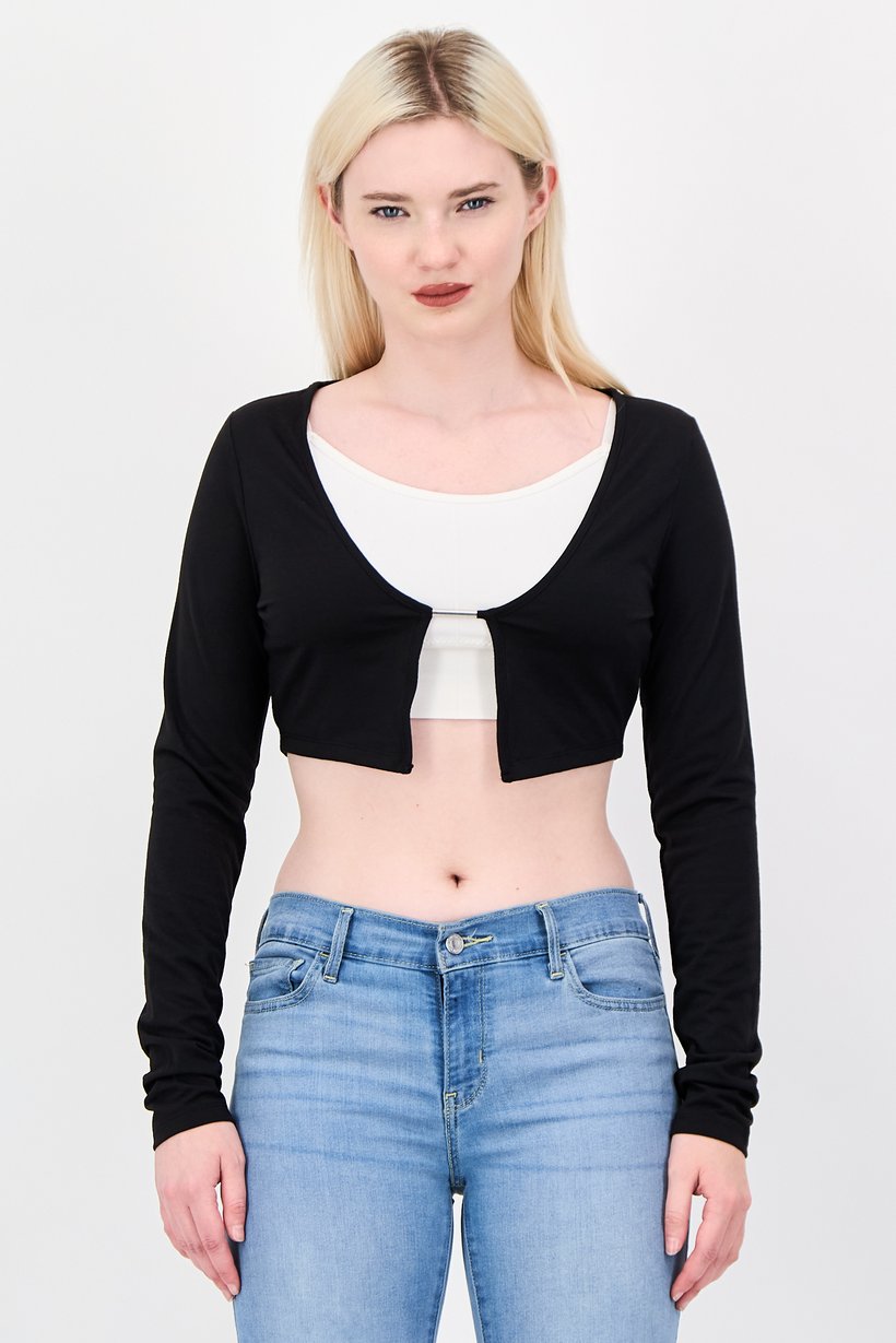 Women Scoop Neck Full Sleeve Plain Top, Black