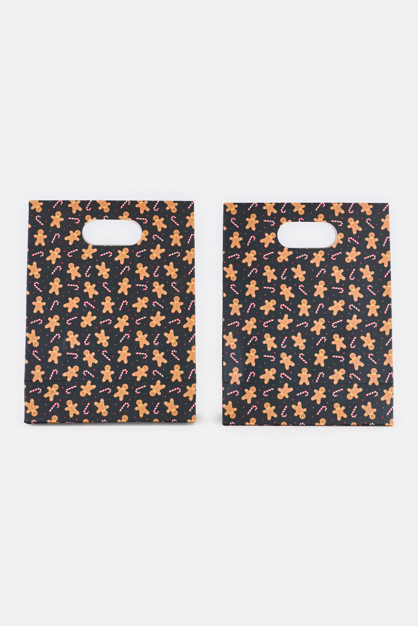 Set Of 2 Pieces Allover Print Christmas Gift Paper Bag, Multicolor