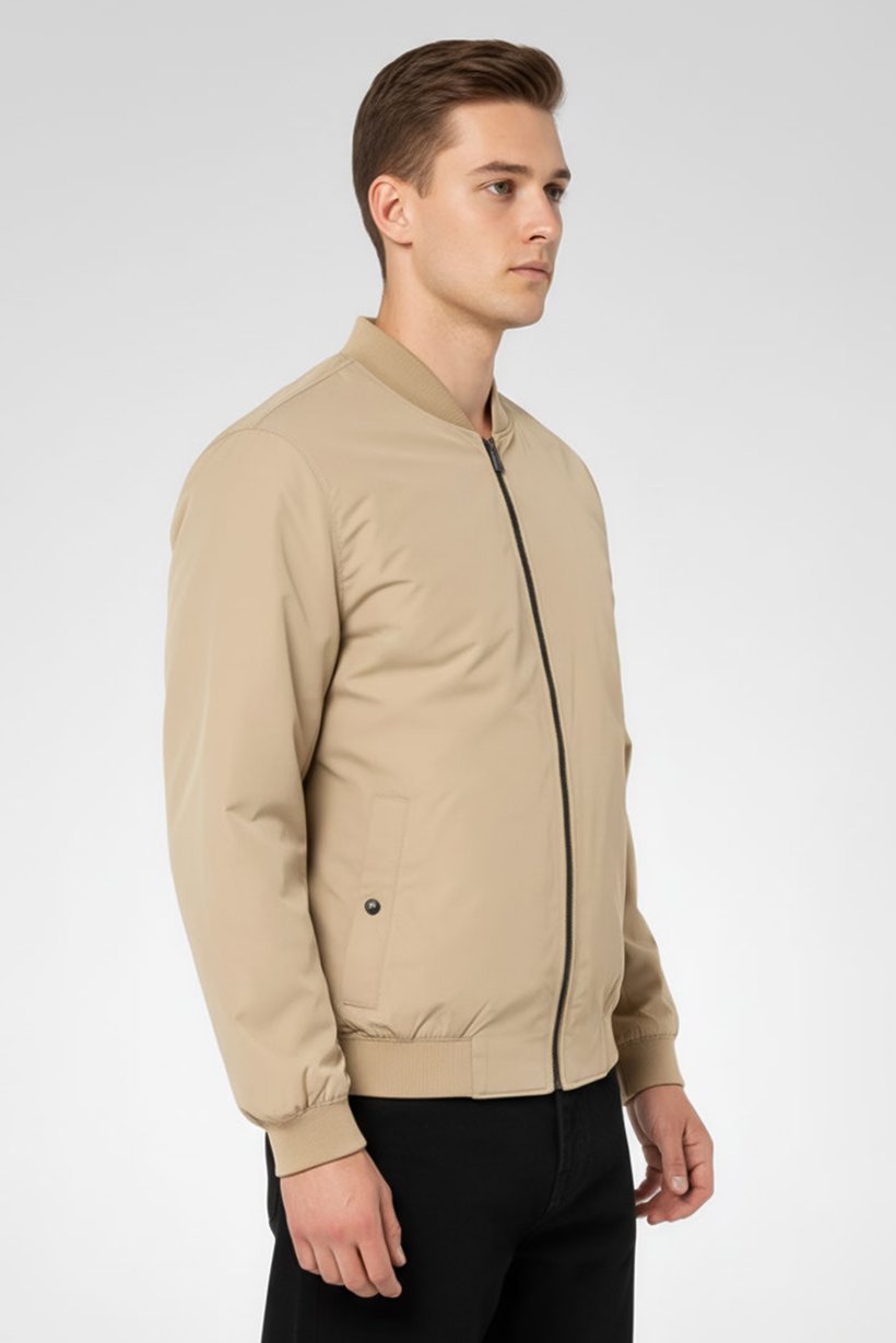 Men Plain Bomber Jacket, Khaki