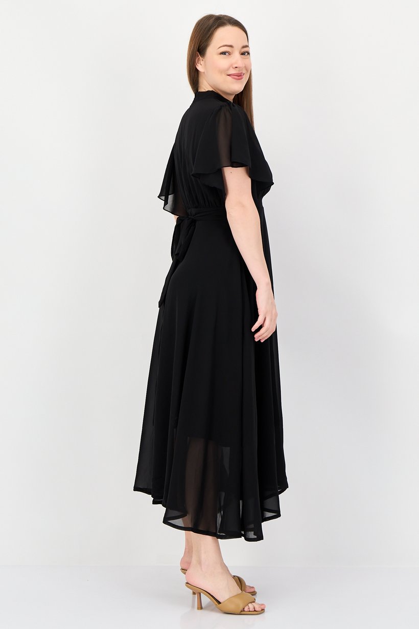 Women Plain A-Line Dress, Black