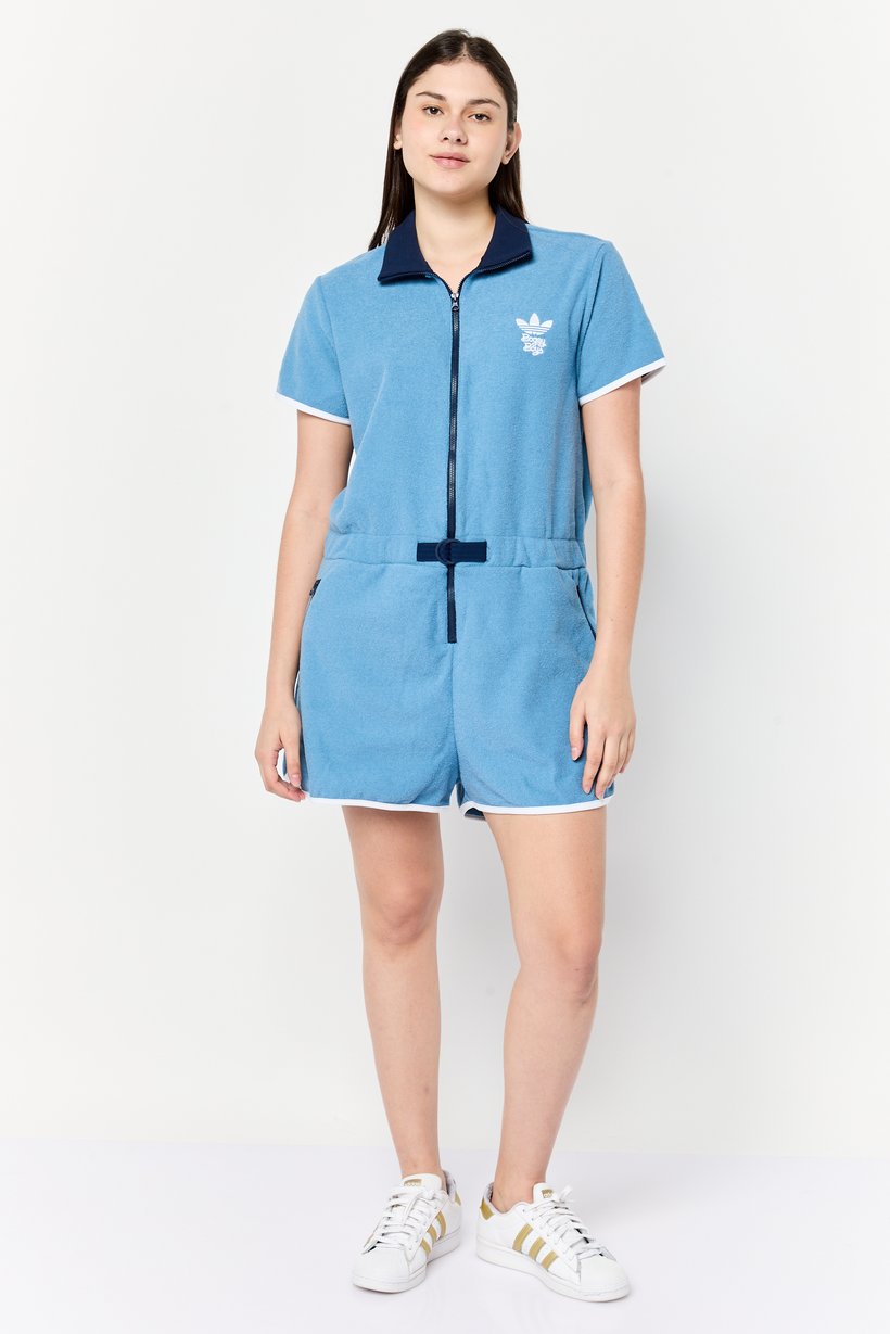 Women Sportswear Fit Short Sleeves Outdoor Playsuits, Blue