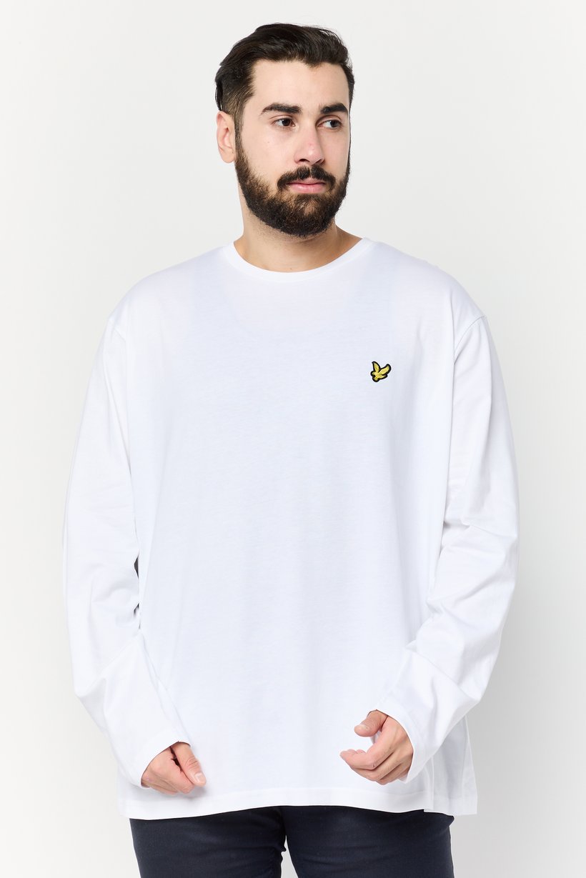 Men Crew Neck Long Sleeve Embroidered Logo T-Shirt, White