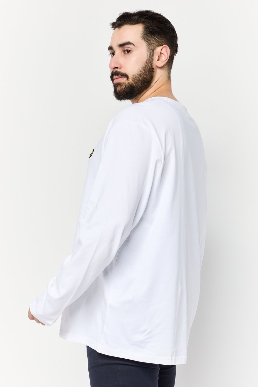 Men Crew Neck Long Sleeve Embroidered Logo T-Shirt, White