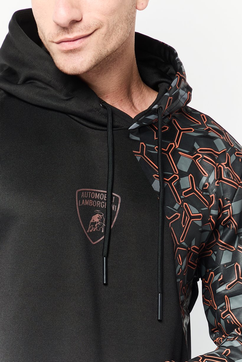 Men Brand Logo Long Sleeves Hooded Sweatshirt, Black