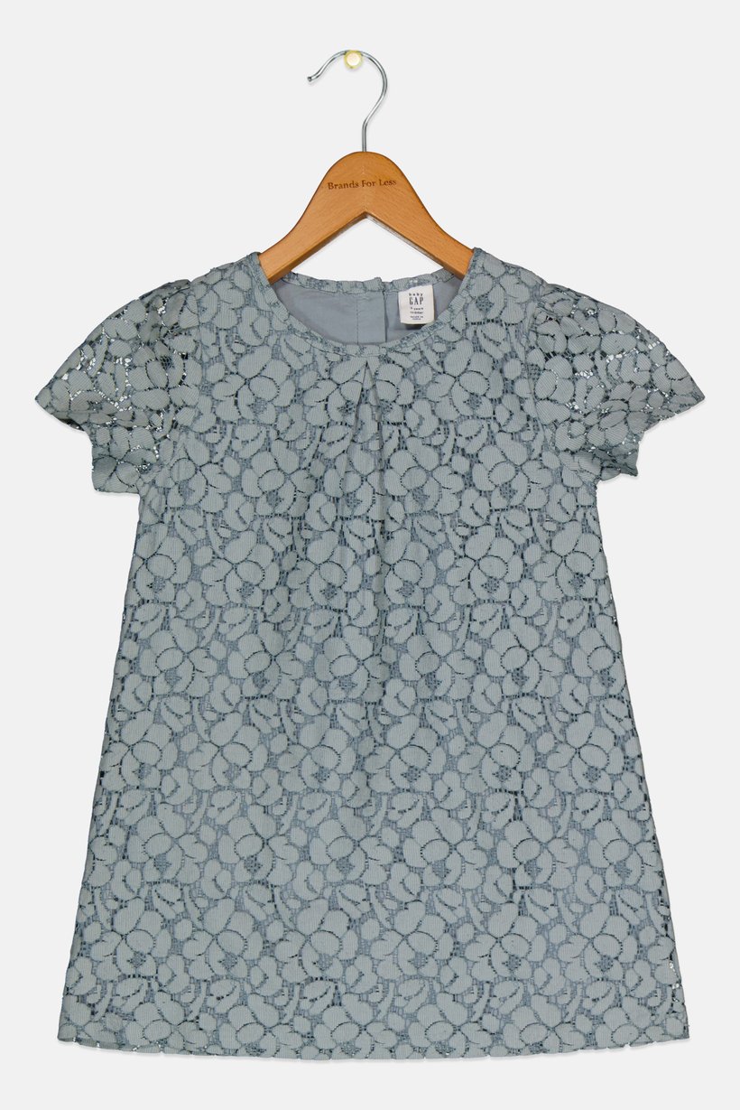 Toddlers Girl Textured Short Sleeves Dress, Slate Blue