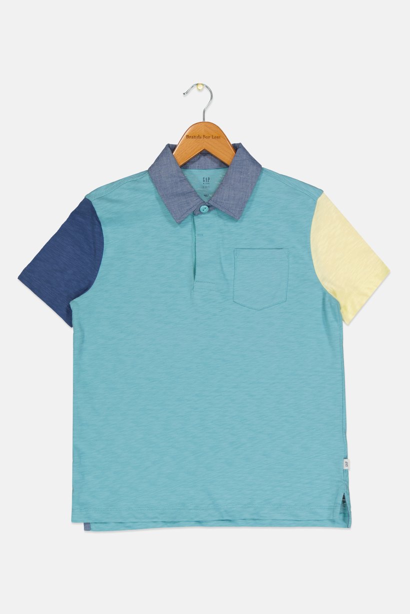 Kids Boy Yarn Dye Short Sleeve Polo Shirt, Sage Blue