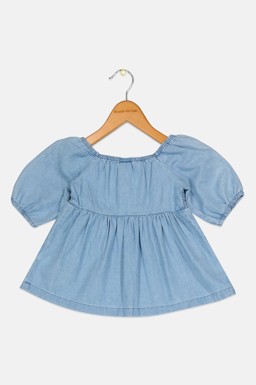 Toddlers Girl Textured Dress, Slate Blue
