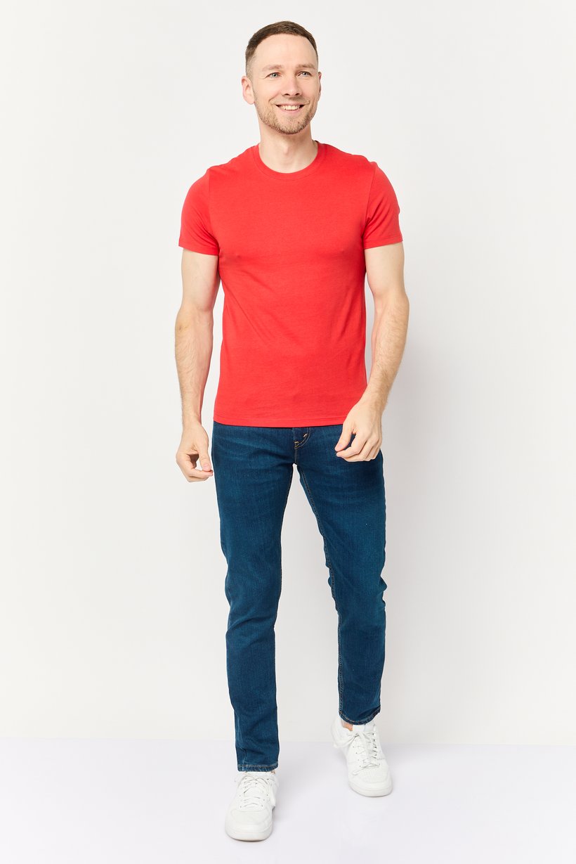 Men Crew Neck Short Sleeve Solid T Shirt, Red