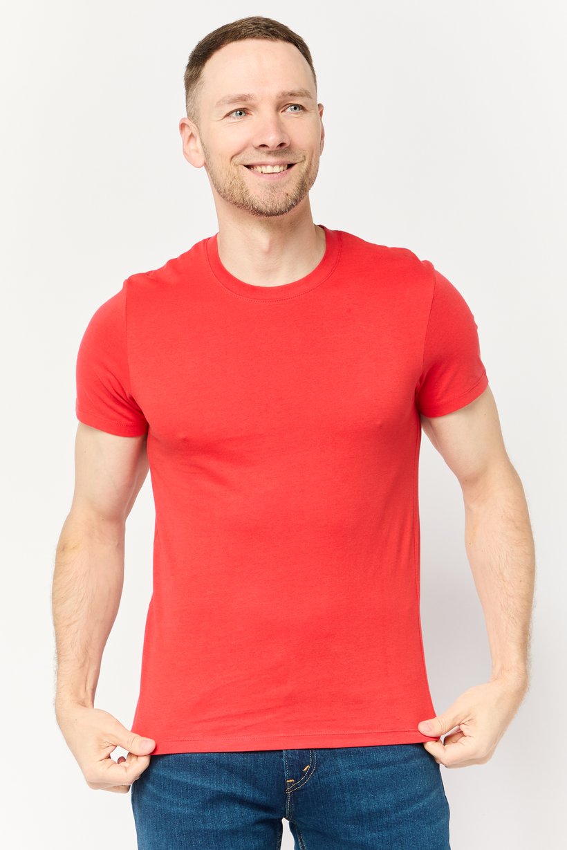 Men Crew Neck Short Sleeve Solid T Shirt, Red