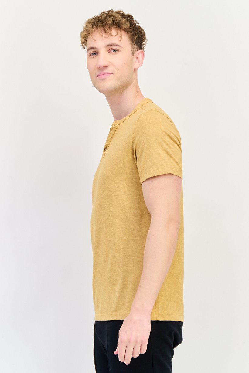 Men Split Neck Short Sleeve Solid Hurley T-Shirt, Mustard