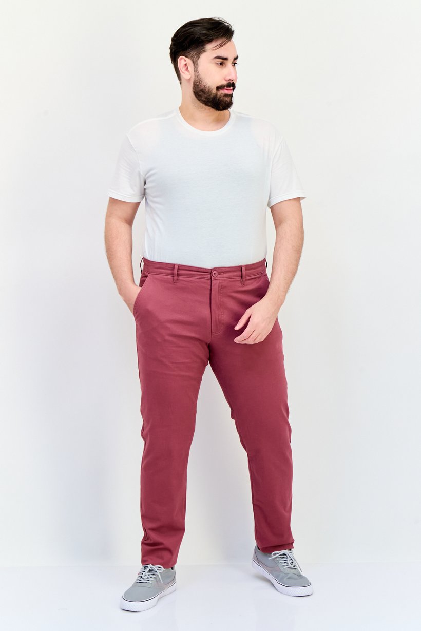 Men Regular Fit Solid Chino Pants, Burgundy