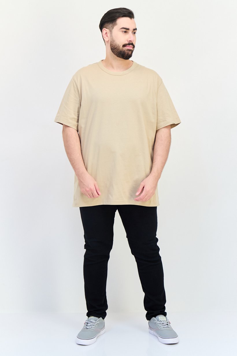 Men Crew Neck Short Sleeve Solid T Shirt, Light Taupe