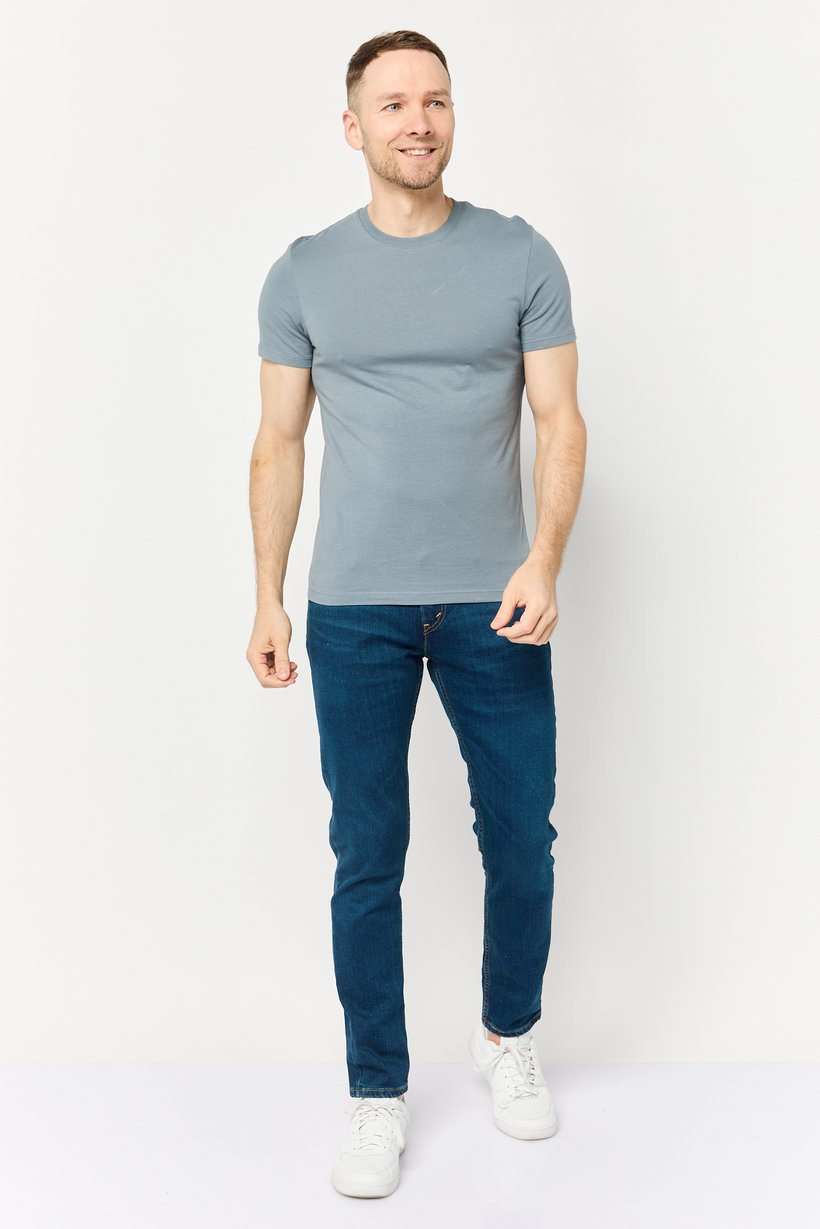 Men Crew Neck Short Sleeves Solid T-Shirt, Dusty Blue