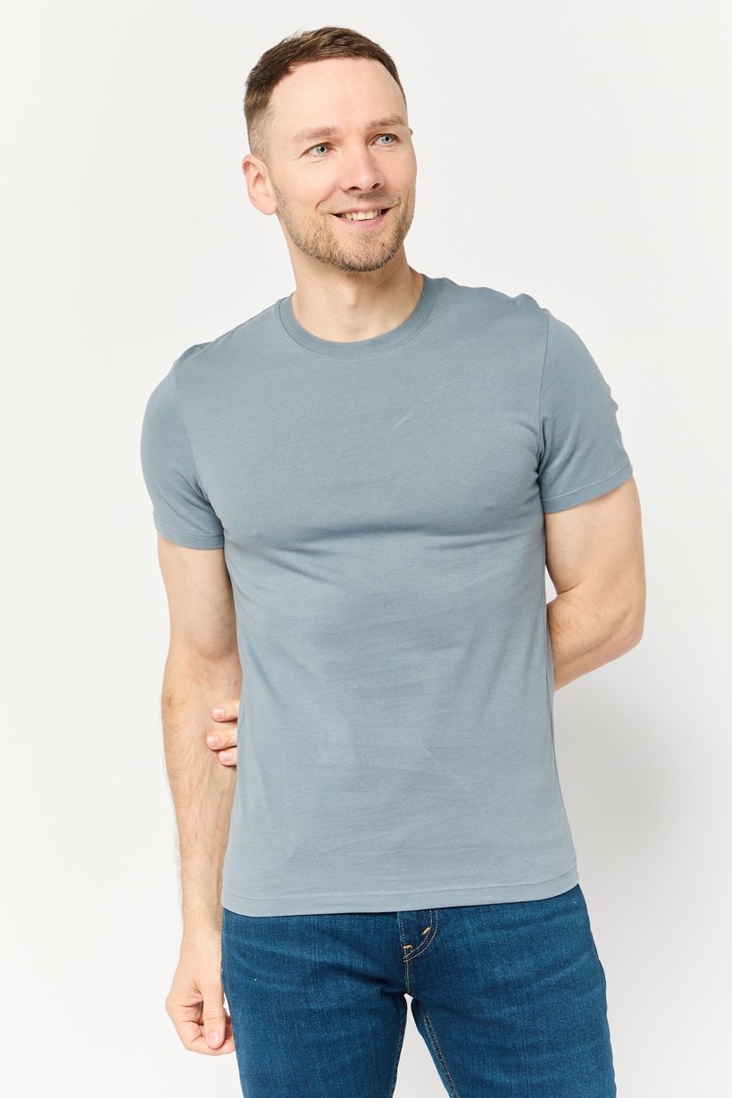 Men Crew Neck Short Sleeves Solid T-Shirt, Dusty Blue