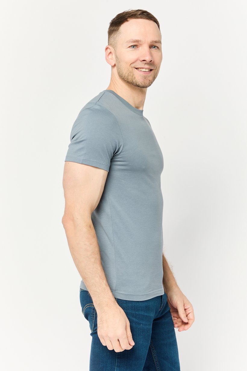 Men Crew Neck Short Sleeves Solid T-Shirt, Dusty Blue