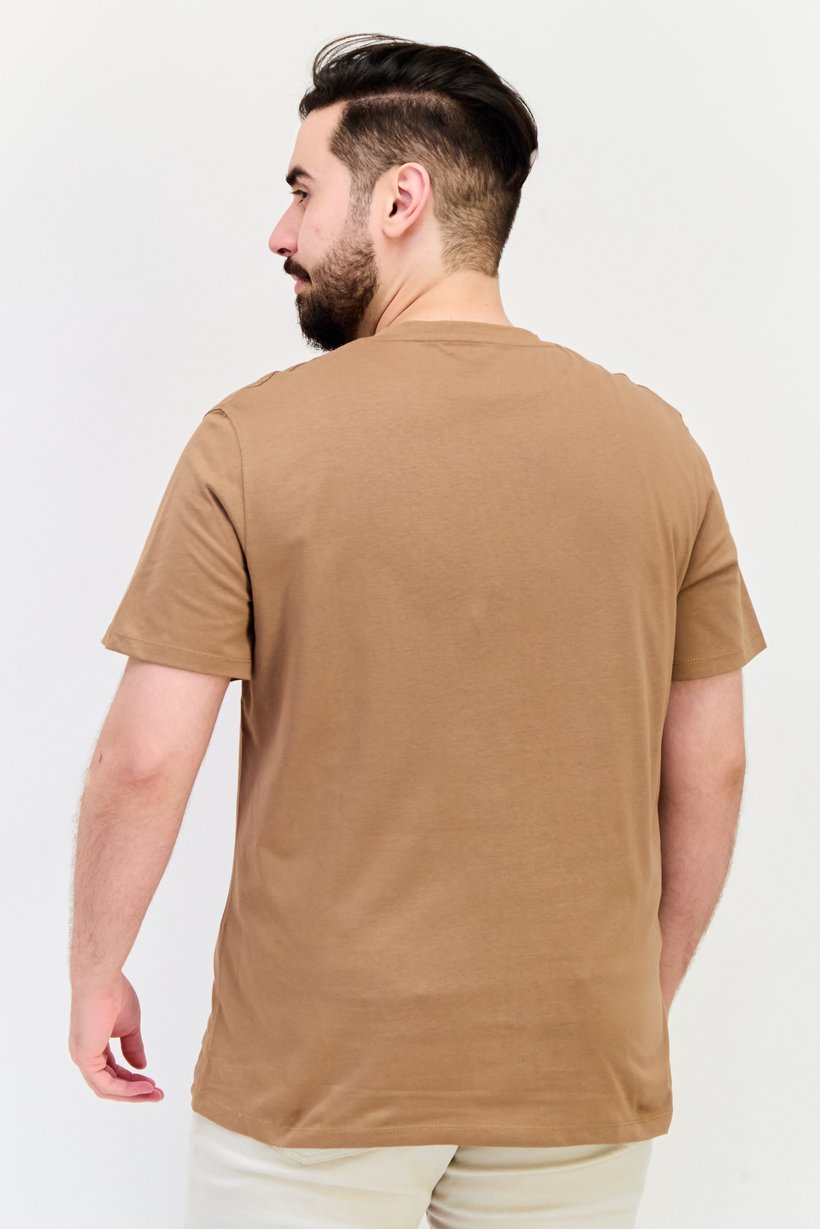 Men Crew Neck Short Sleeves Plain T-Shirt, Brown