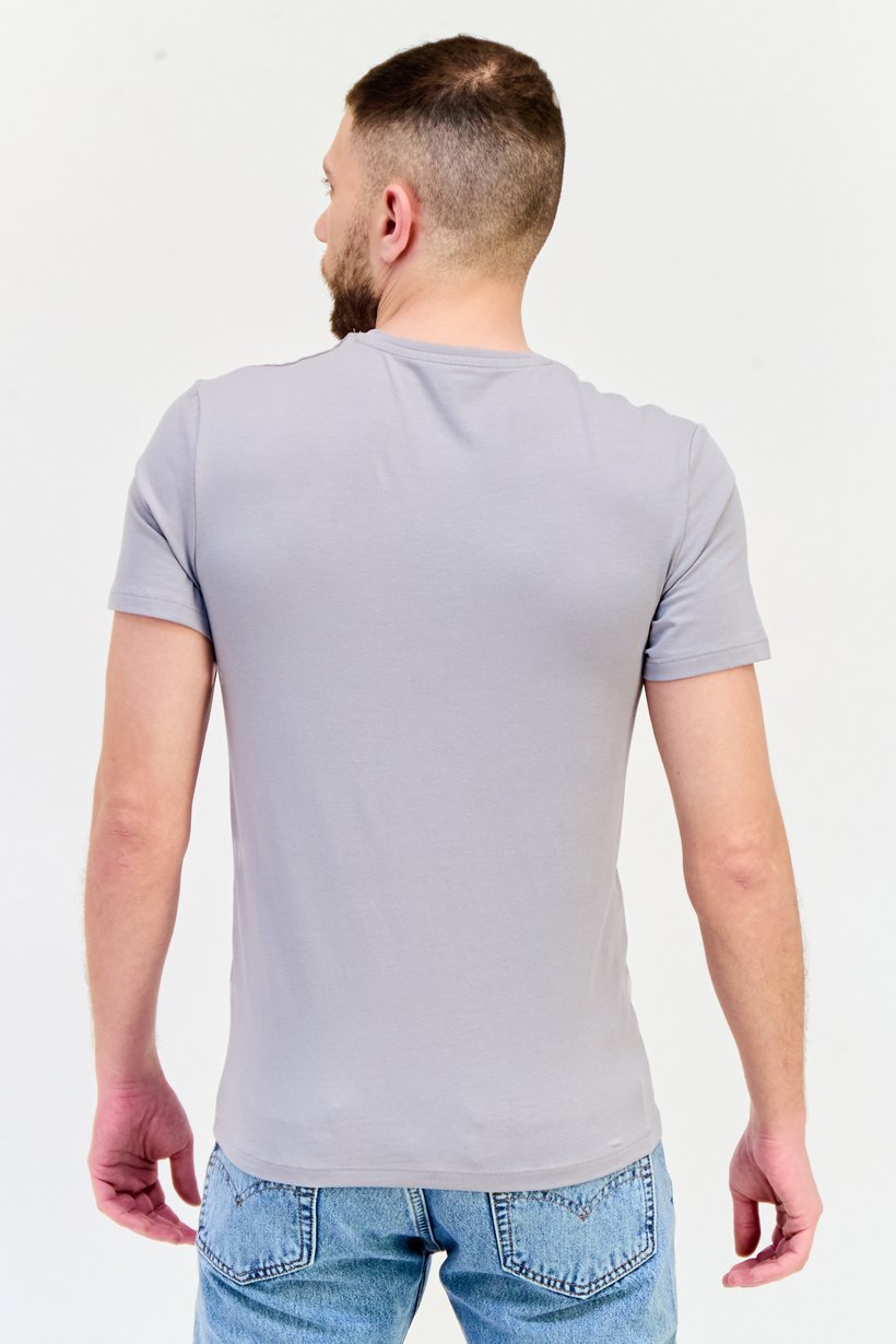 Men V-Neck Short Sleeves Plain T-Shirt, Grey