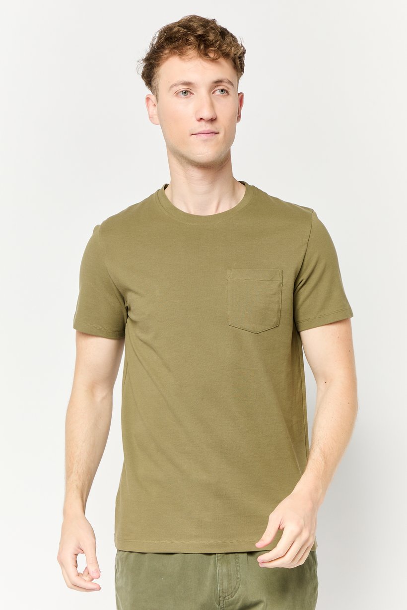 Men Crew Neck Short Sleeve Plain T-shirt, Olive